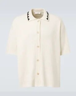 Besticktes Top aus Häkelstrick Beige