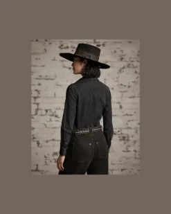 Besticktes Westernhemd aus Denim Black