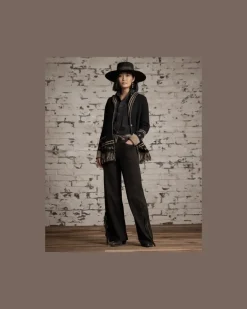 Besticktes Westernhemd aus Denim Black
