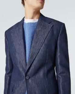 Blazer aus Baumwolle und Leinen Blau
