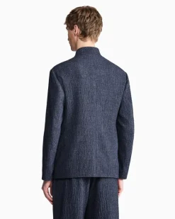 Blazer froissè mit Denim Effekt Schurwolle Seide Kaschmir Blau