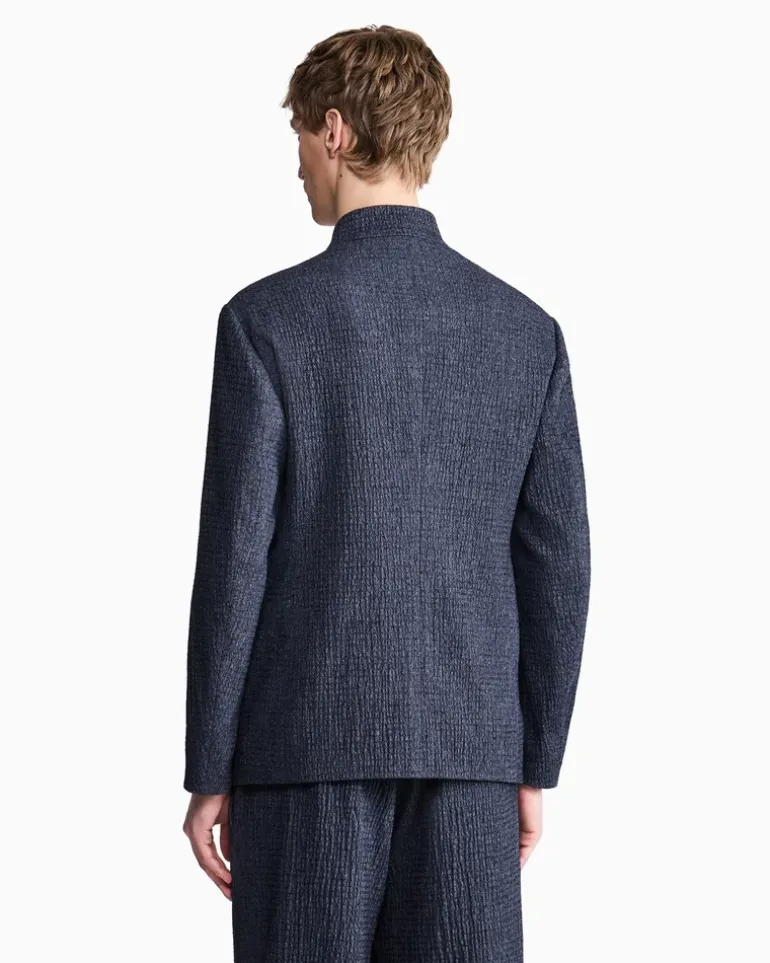 Blazer froissè mit Denim Effekt Schurwolle Seide Kaschmir Blau