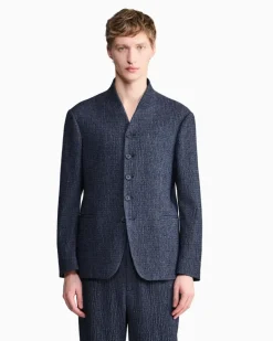 Blazer froissè mit Denim Effekt Schurwolle Seide Kaschmir Blau