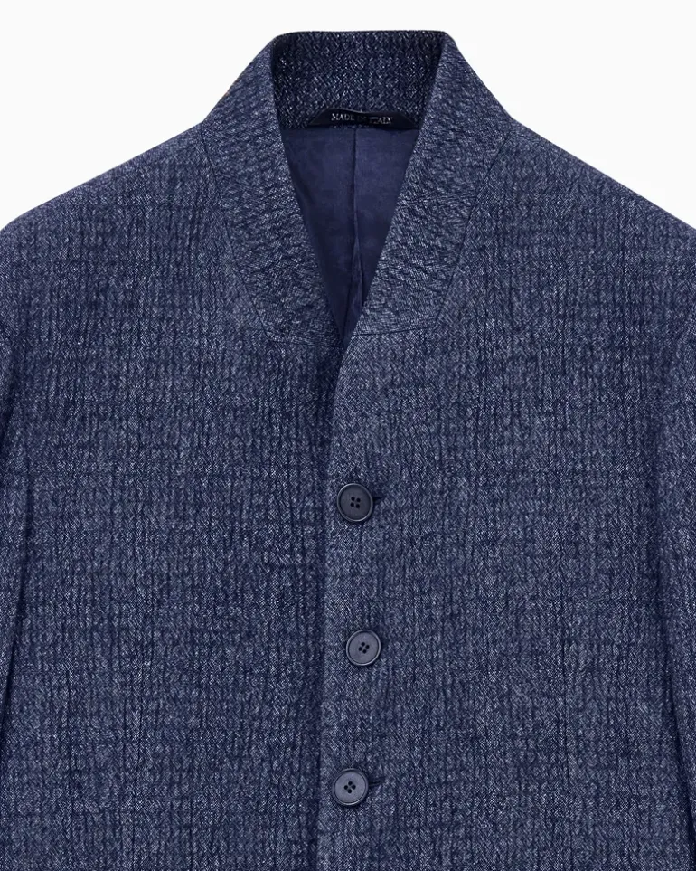 Blazer froissè mit Denim Effekt Schurwolle Seide Kaschmir Blau