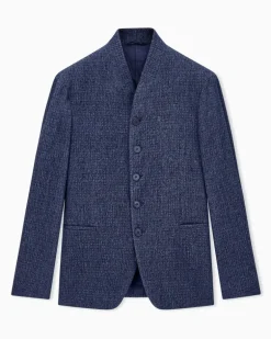 Blazer froissè mit Denim Effekt Schurwolle Seide Kaschmir Blau