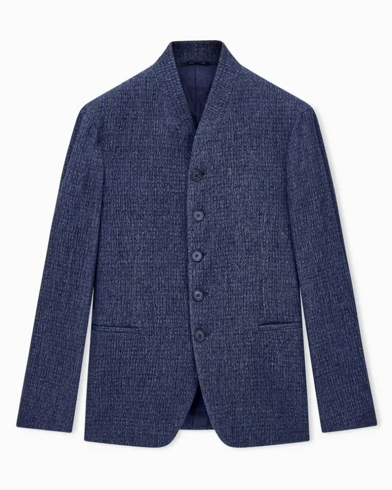 Blazer froissè mit Denim Effekt Schurwolle Seide Kaschmir Blau