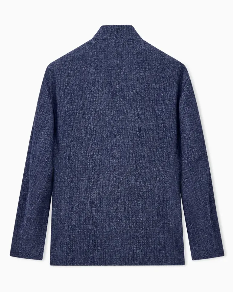 Blazer froissè mit Denim Effekt Schurwolle Seide Kaschmir Blau