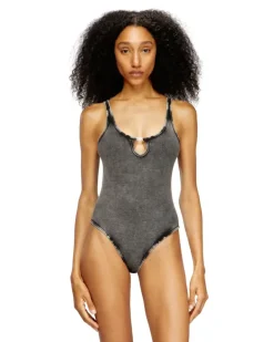 Body aus marmoriert gewaschenem Stretch-Baumwollstoff - Bodys - Damen - Grau