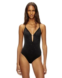 Bodysuit aus Mikrofaser mit Kristallen - Bodys - Damen - Schwarz