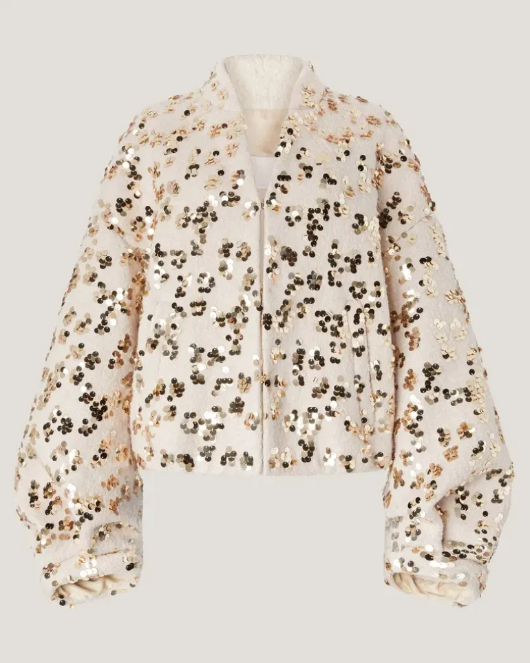 Bomber with voluminous sleeves and sequins Grey