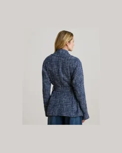 Bouclé-Mantel mit Bindegürtel Blue