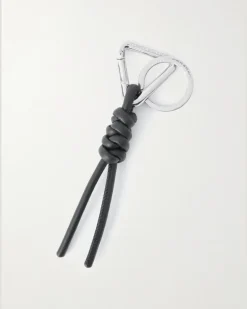 Braided Leather and Silver-Tone Keyring Black