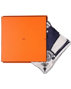 Brandebourgs Tattoo Carré 90 Silk Scarf — Navy and White