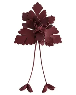 Brosche aus Leder mit Blumenmotiv - Rot
