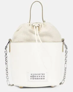 Bucket Bag 5AC aus Leder Weiß