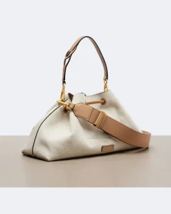 Bucket Bag Bon Bon Medium mit Leder Weiß