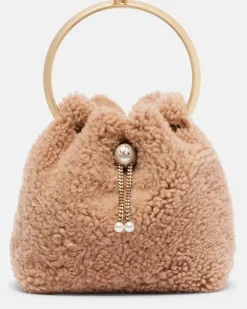 Bucket Bag Bon Bon Small aus Shearling Braun