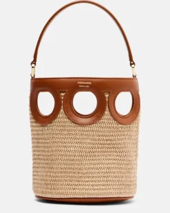 Bucket-Bag Gancini Small aus Raffiabast Braun