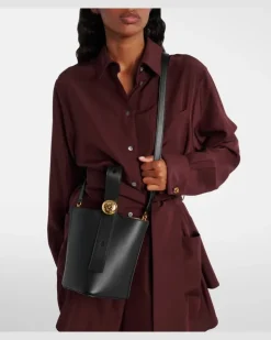 Bucket Bag Pebble Mini aus Leder Schwarz
