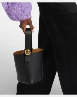 Bucket Bag Pebble Mini aus Leder Schwarz