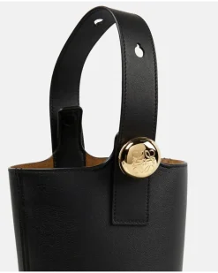 Bucket Bag Pebble Mini aus Leder Schwarz