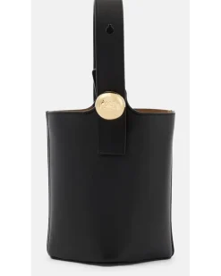 Bucket Bag Pebble Mini aus Leder Schwarz