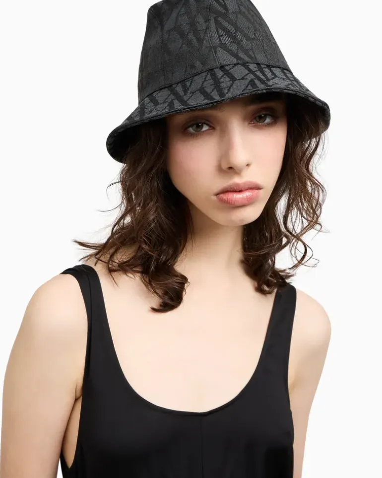 Bucket Hat mit Allover-Logo Schwarz