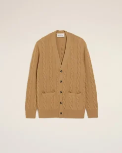 Cardigan aus brauner Wolle und Baumwolle mit Zopfmuster Braun für Herren Camel
