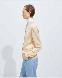 Cardigan aus doppelt gestrickter Seide-Beige - Damen