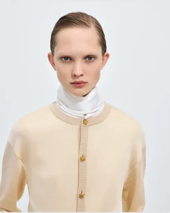 Cardigan aus doppelt gestrickter Seide-Beige - Damen