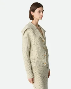 Cardigan aus englischer gerippter Wolle-Weiss - Damen