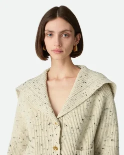 Cardigan aus englischer gerippter Wolle-Weiss - Damen
