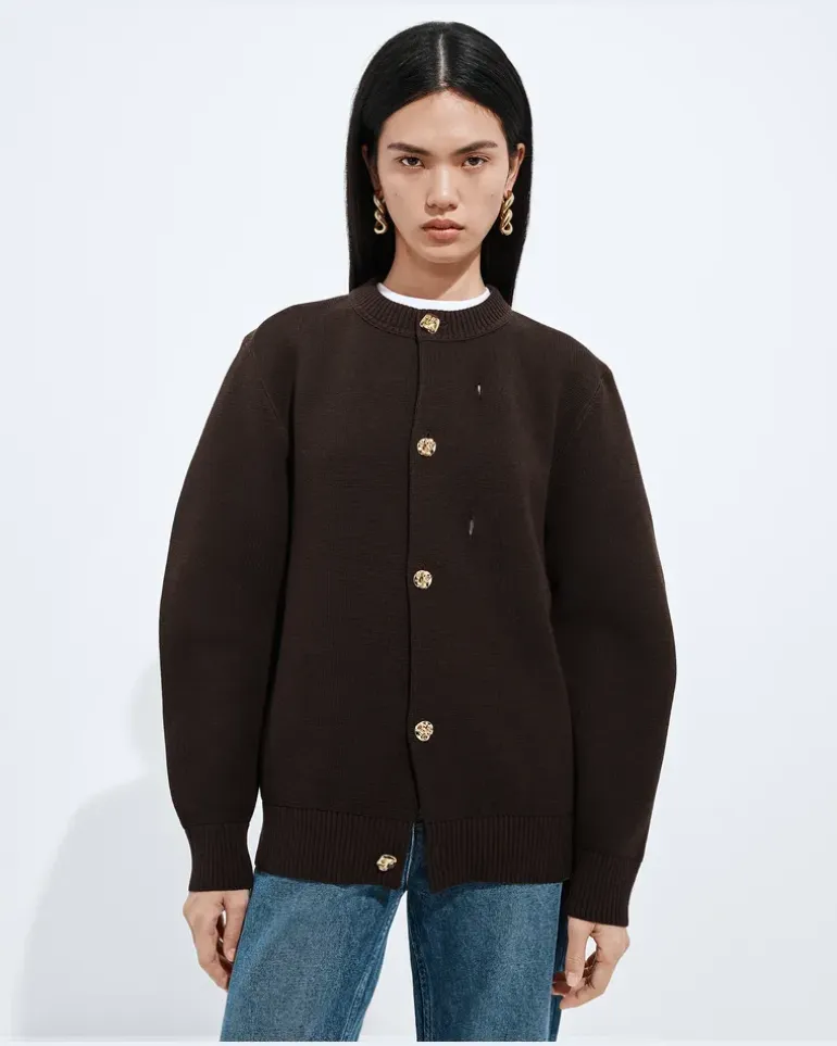 Cardigan aus Wolle und Baumwolle-Braun - Damen