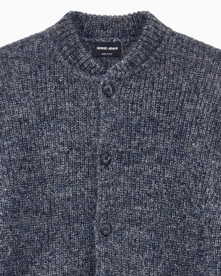 Cardigan Regular Passform Mohairmischung Knopfleiste Blau