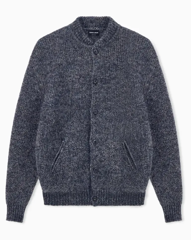 Cardigan Regular Passform Mohairmischung Knopfleiste Blau