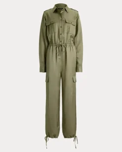 Cargo-Jumpsuit aus Shantungseide Green
