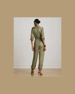 Cargo-Jumpsuit aus Shantungseide Green