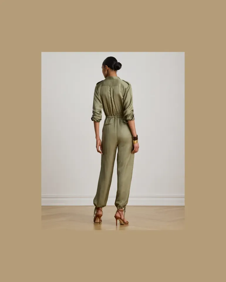 Cargo-Jumpsuit aus Shantungseide Green