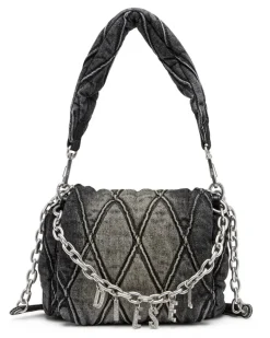 Charm-D-Kleine Schultertasche aus Steppdenim - Schultertaschen - Damen - Schwarz