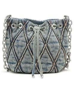Charm-D S-Mini-Beuteltasche aus gestepptem Argyle-Denim - Schultertaschen - Damen - Blau