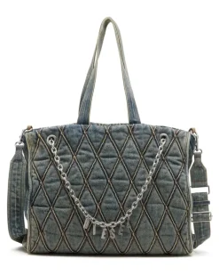 Charm-D-Tote-Tasche aus gestepptem Argyle-Denim - Shoppers - Damen - Blau