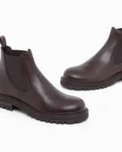 Chelsea-Boots aus Glattleder mit elastischen Einsätzen Braun