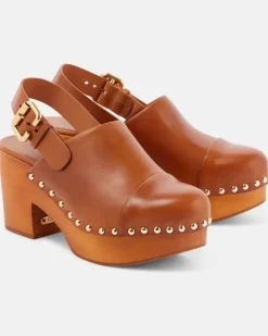 Chloé Clogs Jeannette aus Leder Braun