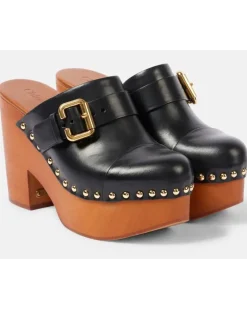 Chloé Clogs Jeannette 115 aus Leder mit Nieten Schwarz