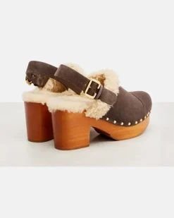Chloé Clogs Jeannette mit Shearling Braun