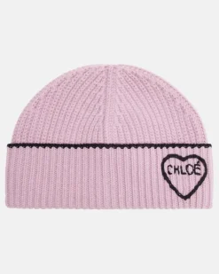 Chloé Mütze Chloé Encœur aus Wolle und Kaschmir Rosa