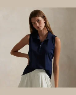 Classic-Fit ärmelloses Poloshirt Blue