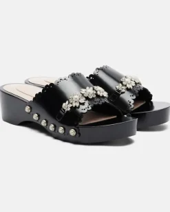 Clogs aus Leder mit Kristallen Schwarz