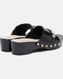 Clogs aus Leder mit Kristallen Schwarz