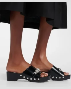 Clogs aus Leder mit Kristallen Schwarz